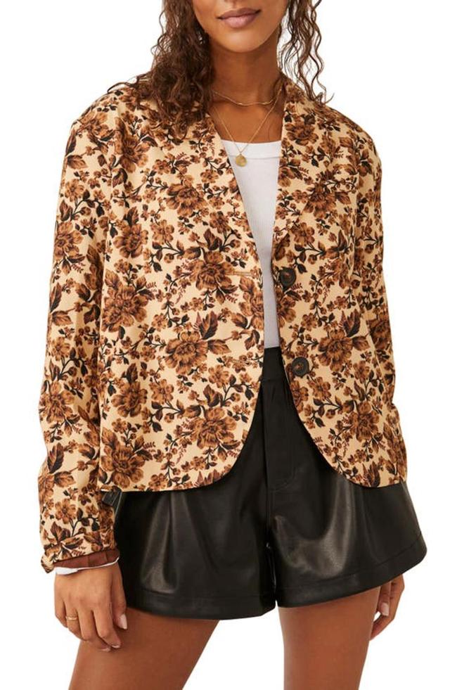 Cali Floral Print Boxy Single Breasted Blazer In Brown Product Image