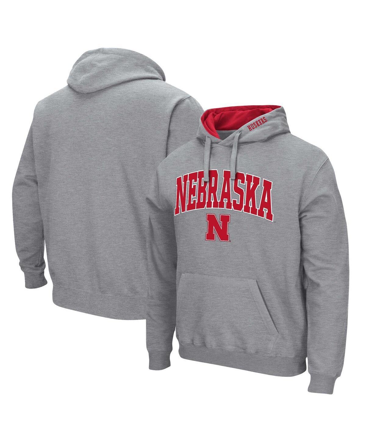 Mens Colosseum Heather Gray Nebraska Huskers Arch & Team Logo 3.0 Pullover Hoodie Product Image