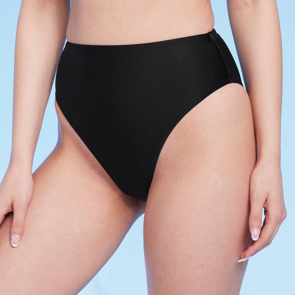 Womens High Waist High Leg Cheeky Bikini Bottom - Shade & Shore Black Shine M Product Image