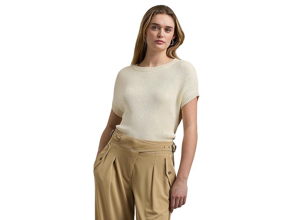 LAUREN Ralph Lauren Petite Rib-Knit Short-Sleeve Sweater (Mascarpone Cream) Women's Clothing Product Image