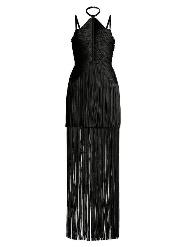 Womens Tiered Fringe Halterneck Gown Product Image