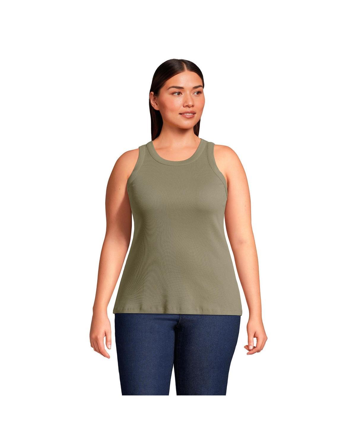 Plus Size Lands End Ribbed Crewneck Tank Top, Womens Product Image