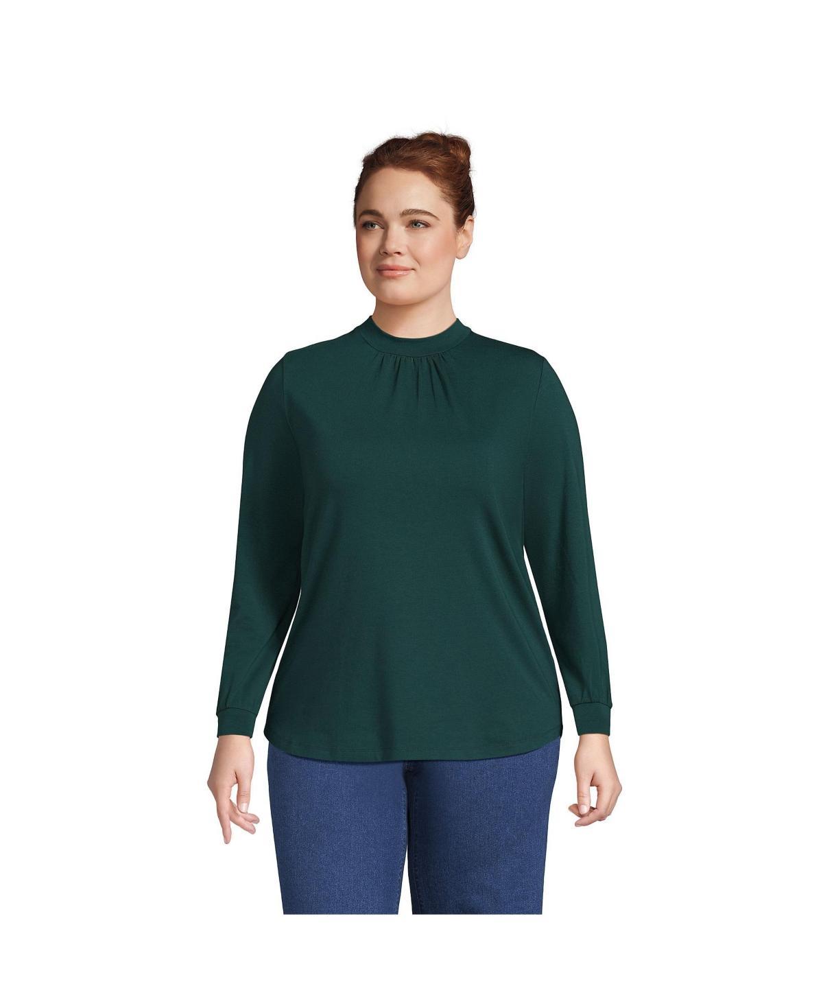 Lands End Womens Plus Size Jersey Long Sleeve Gathered Mock Neck Tee Product Image