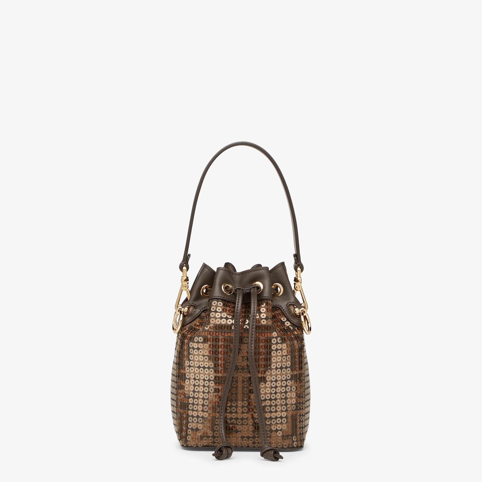 Mon TresorBrown FF jacquard fabric mini bag with sequins Product Image