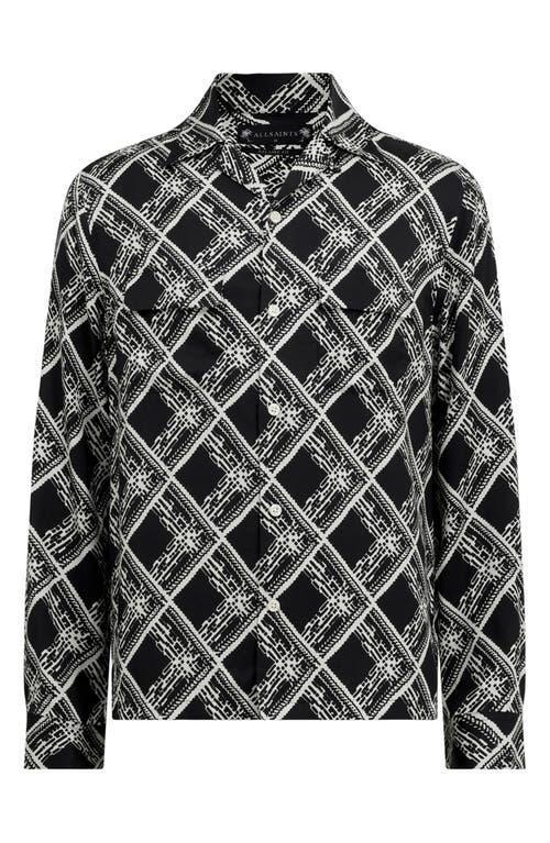 ALLSAINTS Grid Printed Long Sleeve Shirt In Jet Black Product Image