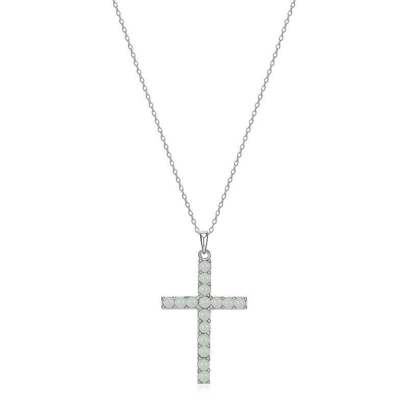 Dynasty Jade Platinum over Sterling Silver Genuine Jade Cross Pendant Necklace, Womens Product Image