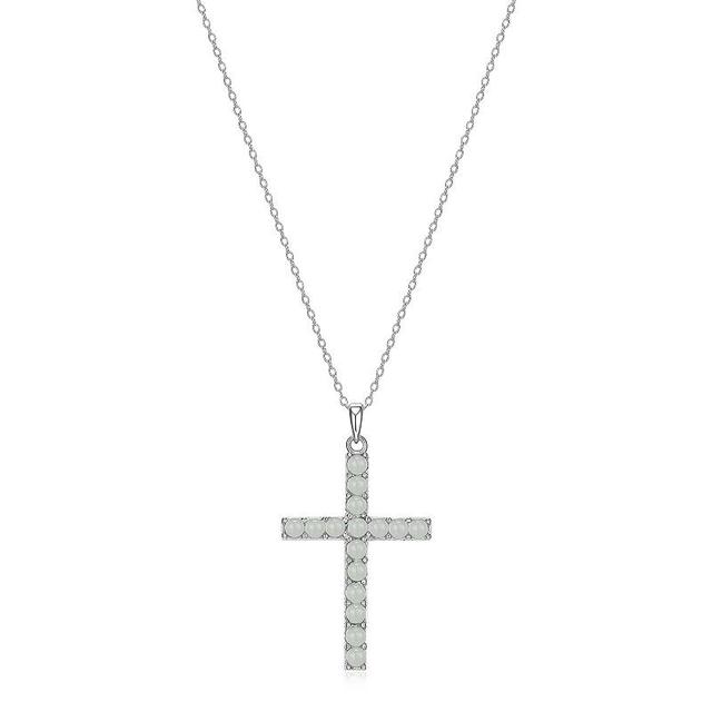 Dynasty Jade Platinum over Sterling Silver Genuine Jade Cross Pendant Necklace, Womens Product Image