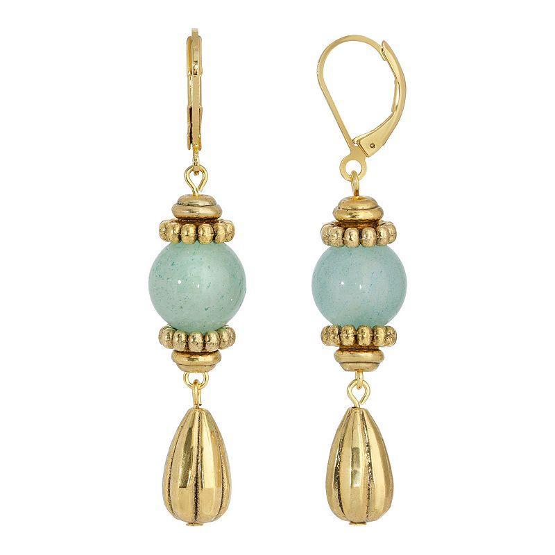 1928 Gold Tone Aventurine Linear Drop Earrings, Womens, Green Product Image