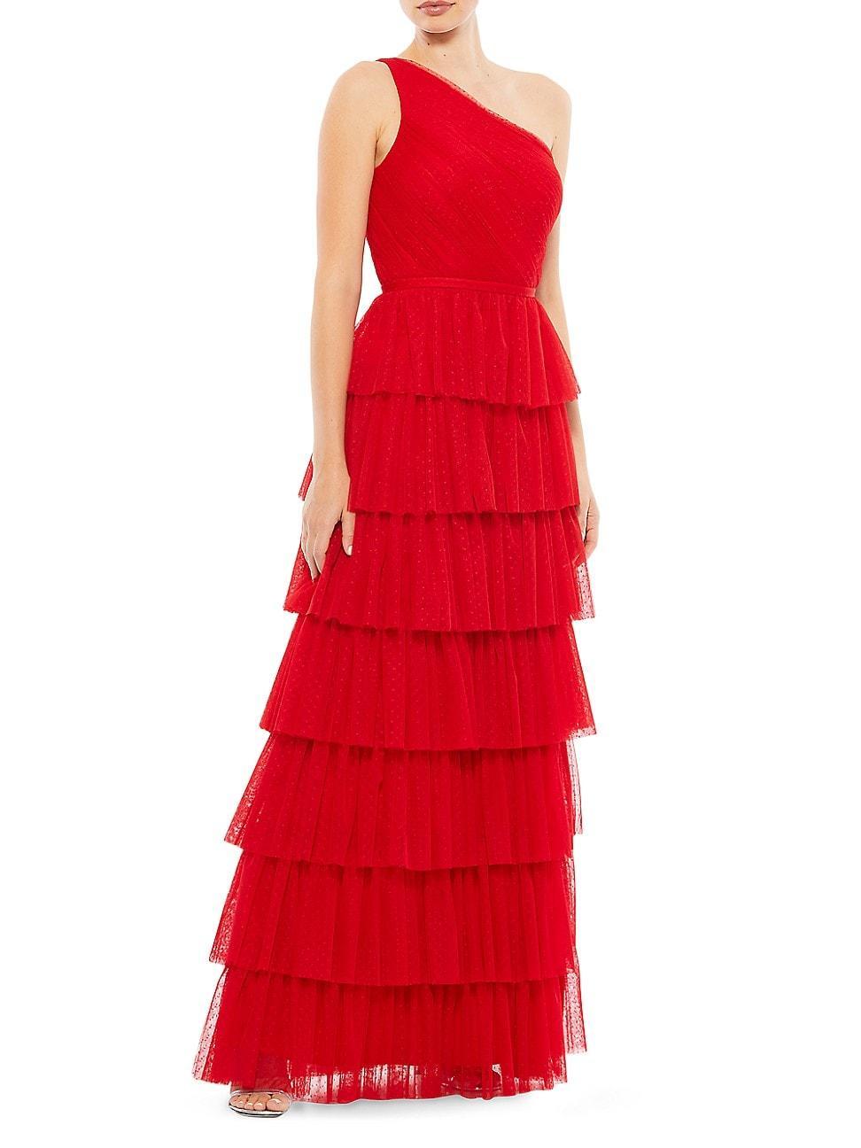 Womens Ieena Asymmetric Tulle Tiered Gown Product Image