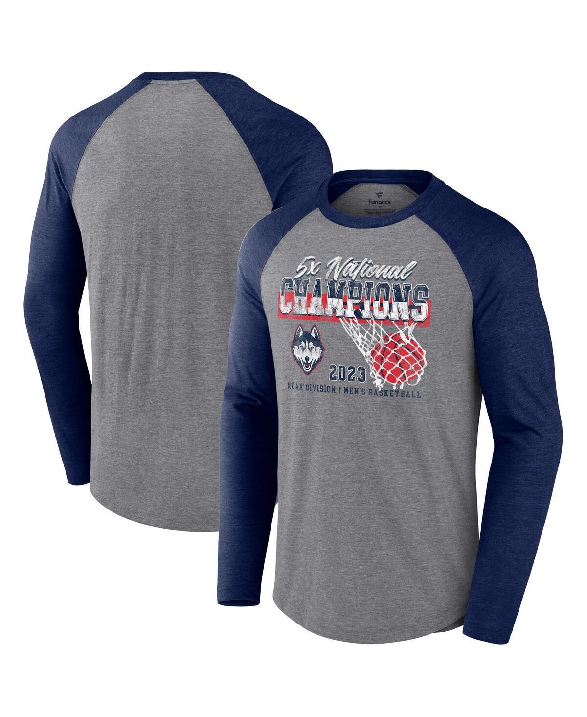 Fanatics Heather Gray UConn Huskies Five-Time Ncaa Mens Basketball National Champions Retro Tri-Blend Long Sleeve T-shirt Product Image