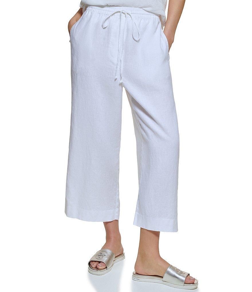 DKNY by Donna Karan Wide Leg Drawstring Woven Linen Blend Coordinating Pocketed Pants Product Image