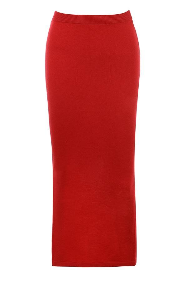 Faith Holly Red Cashmere Blend Midi Skirt Product Image