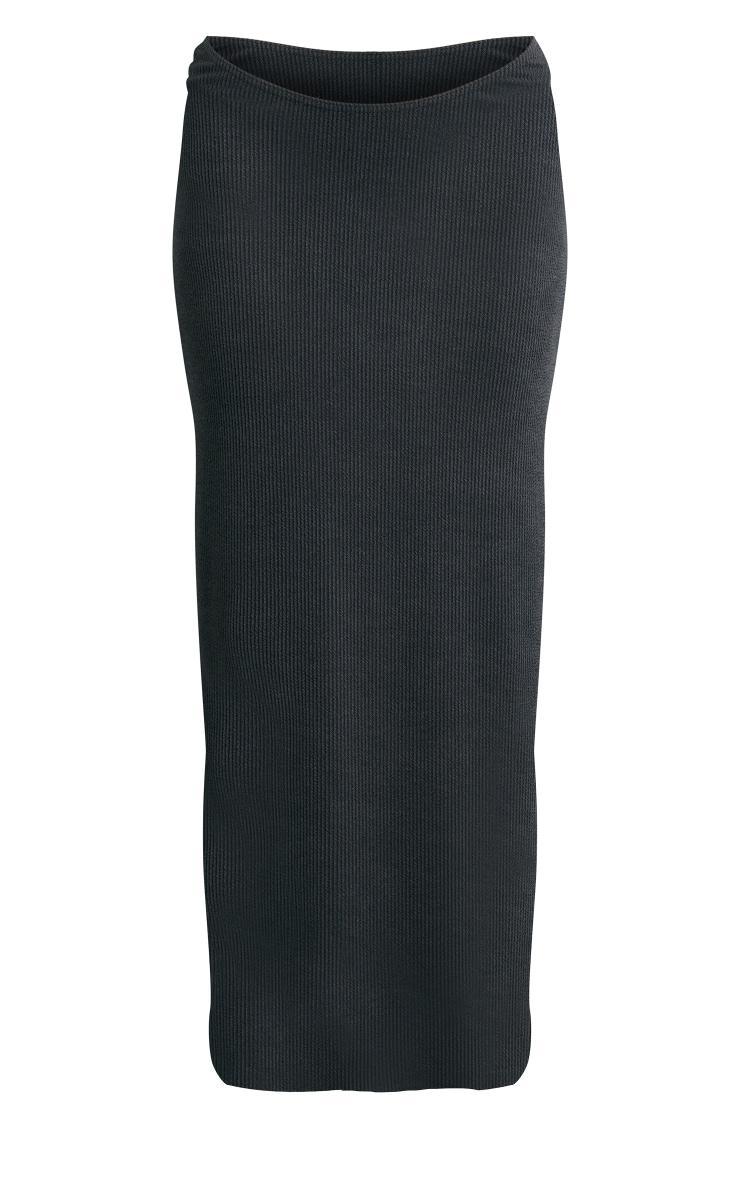 Charcoal Grey Crinkle Rib Curved Waist Maxi Skirt Product Image