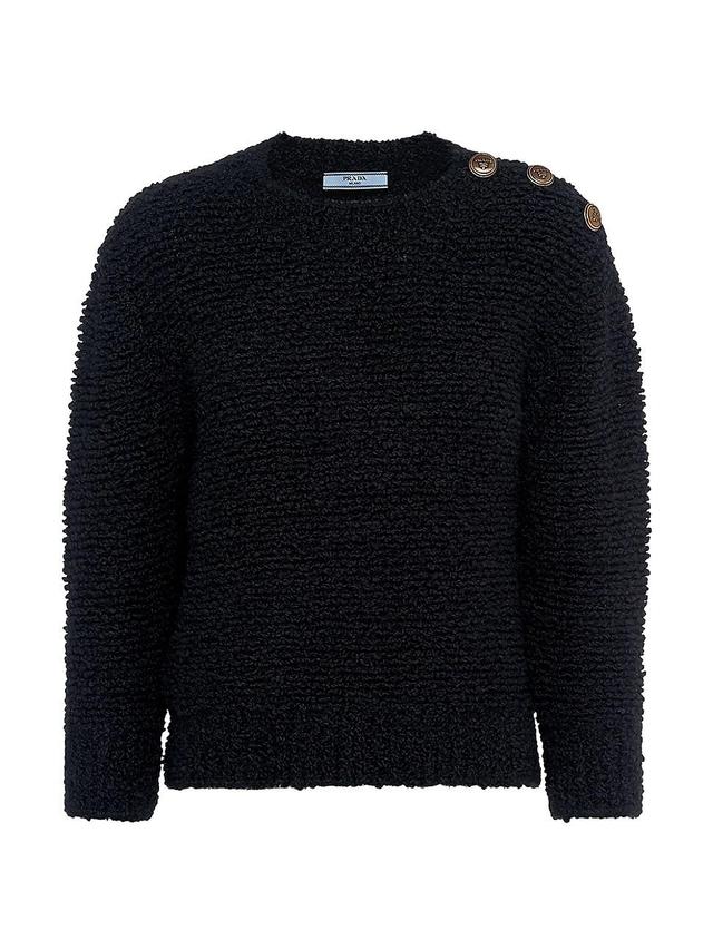 Wool Boucle Knit Sweater with Shoulder Buttons Product Image