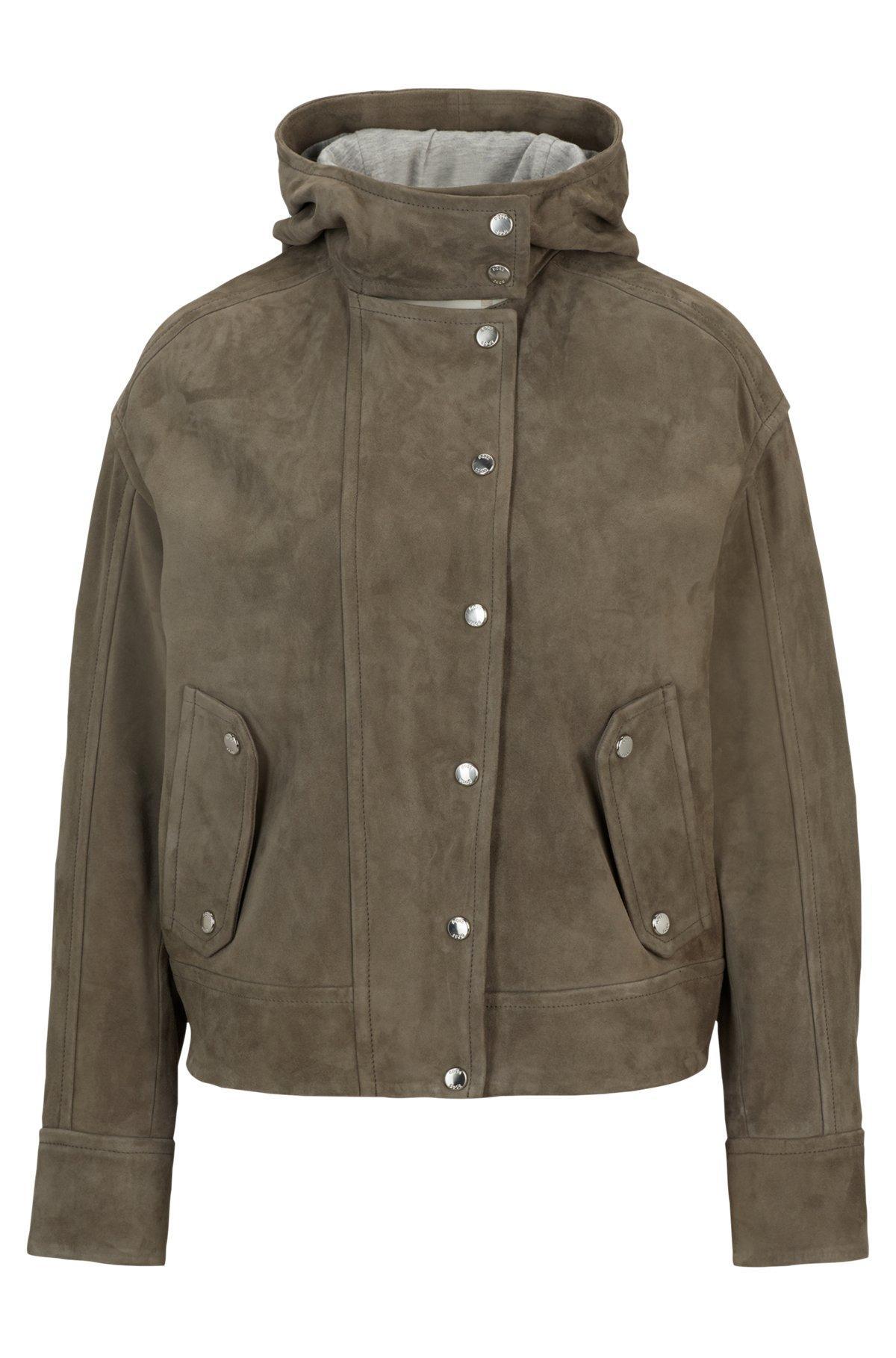 Regular-fit hooded jacket in soft suede Product Image