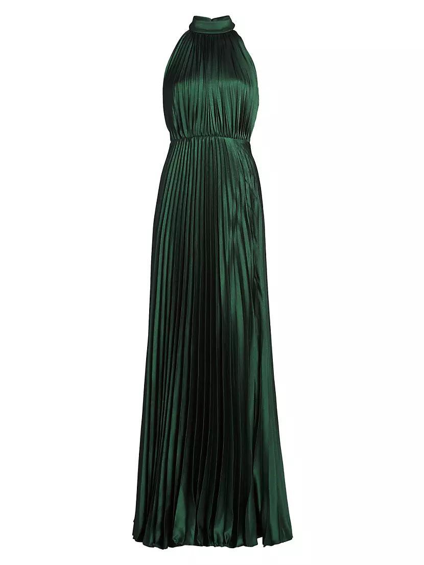 Jacqueline Satin Pleated Halter Gown Product Image