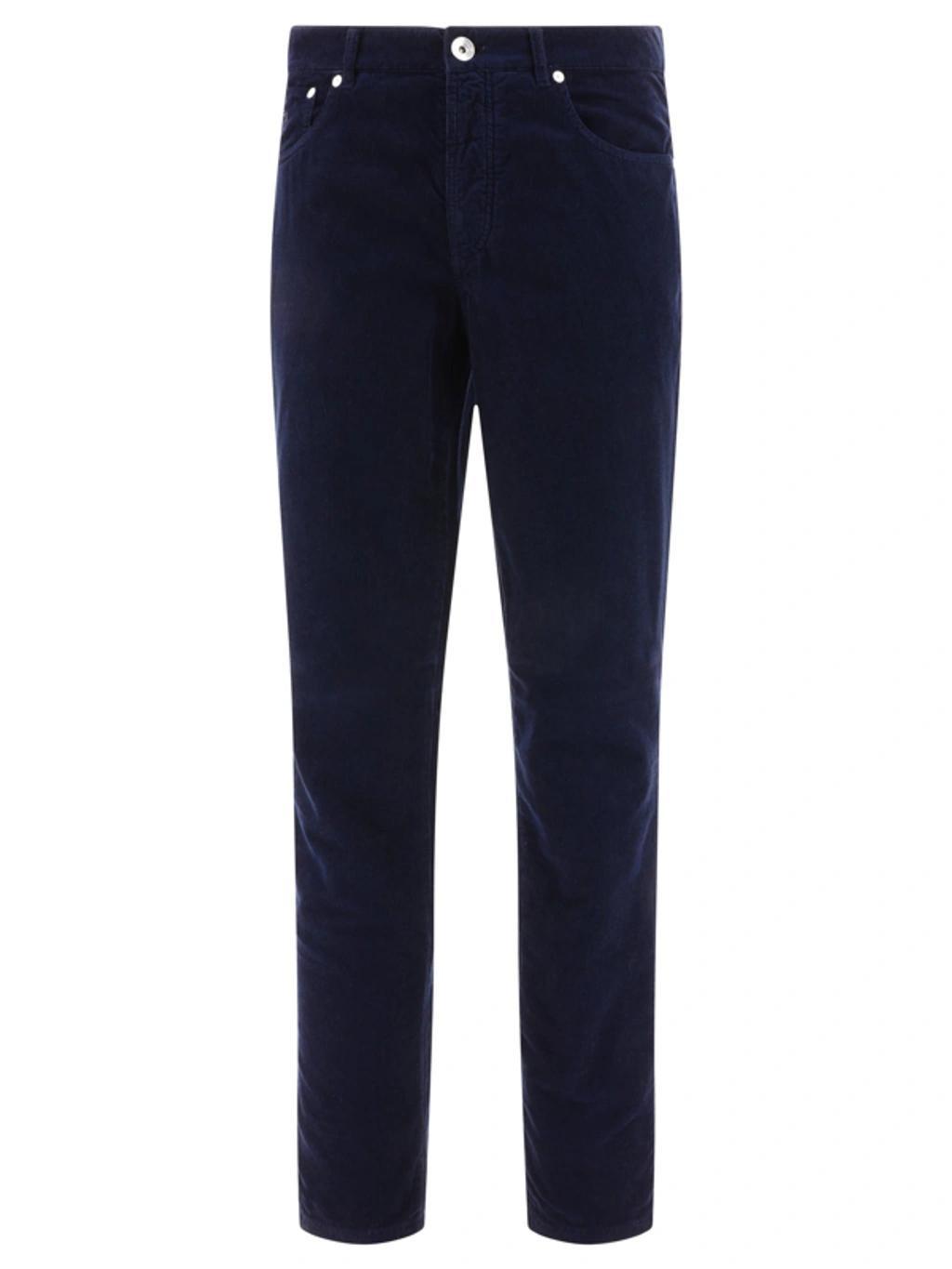 Straight-leg Cotton-corduroy Trousers In Blue Product Image