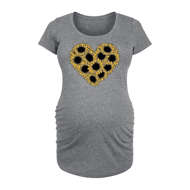 Maternity Sunflower Heart Graphic Tee, Womens Grey Gray Product Image