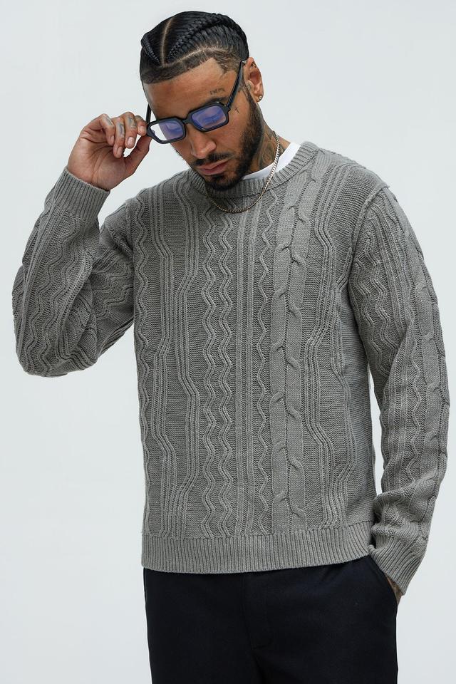 Drew Cable Knit Sweater - Heather Grey Product Image