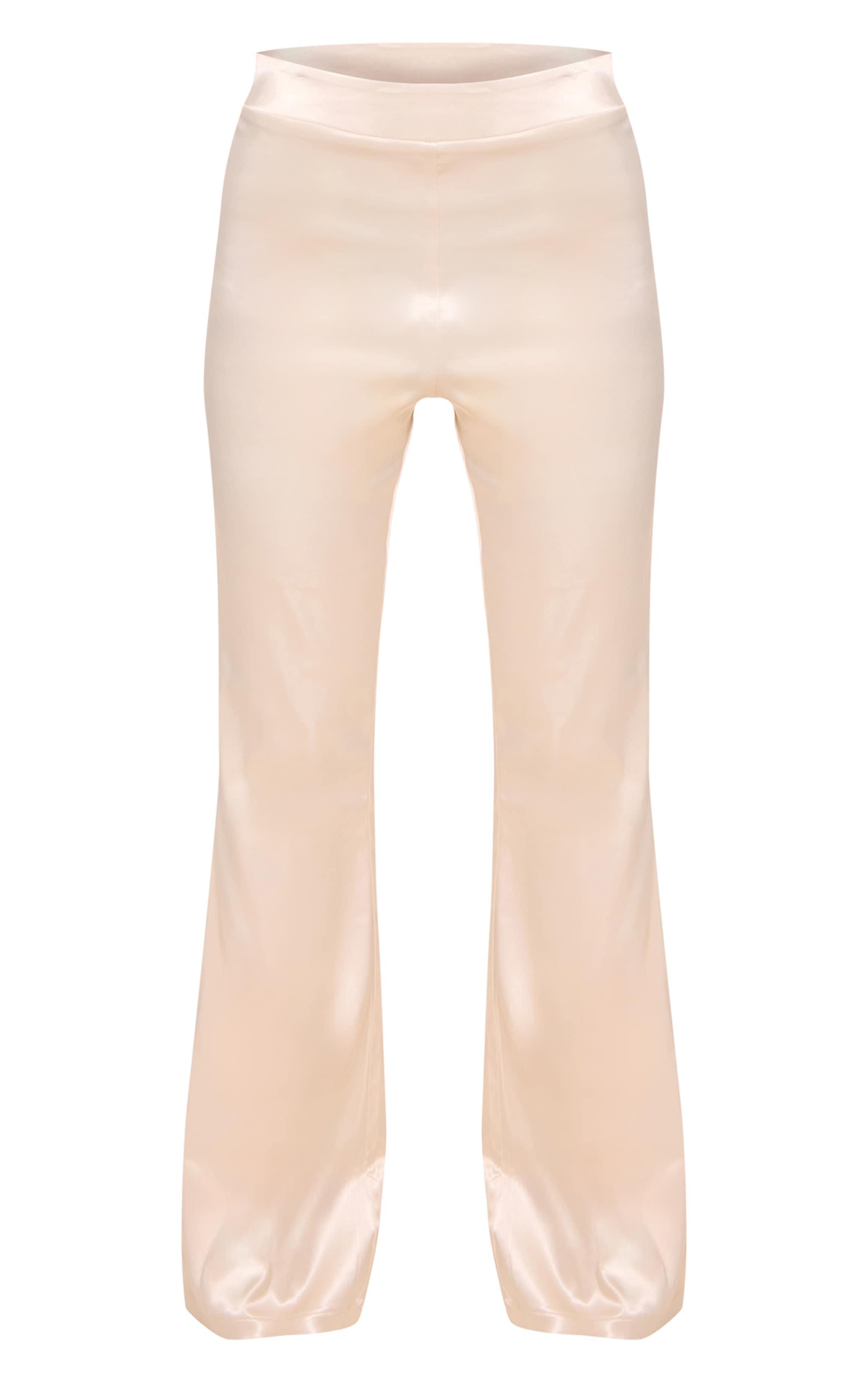 Champagne Satin Skinny Flared Pants Product Image