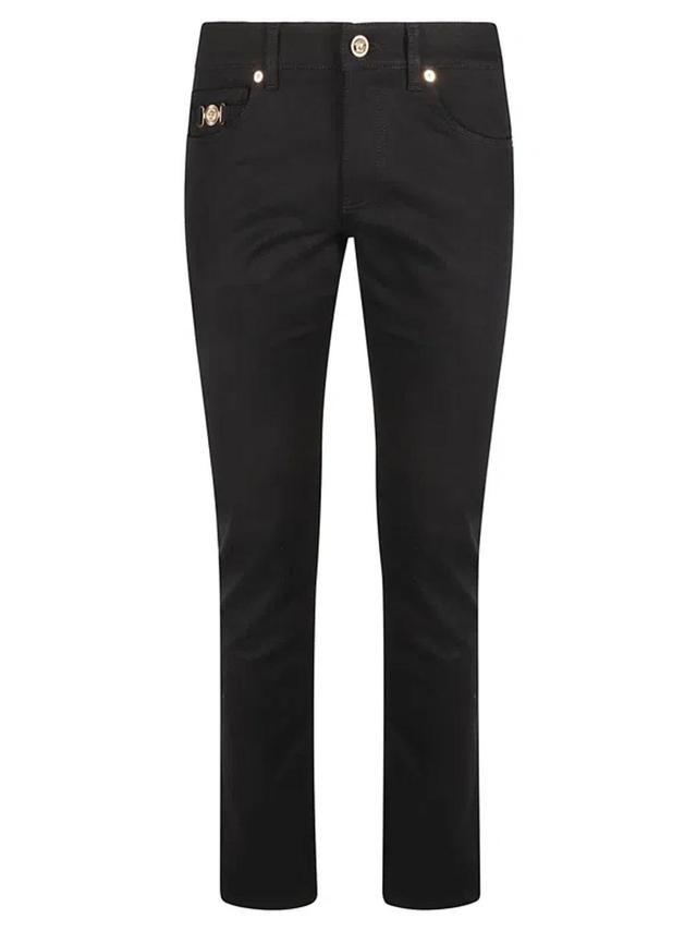 Button Fitted Jeans In Black Product Image