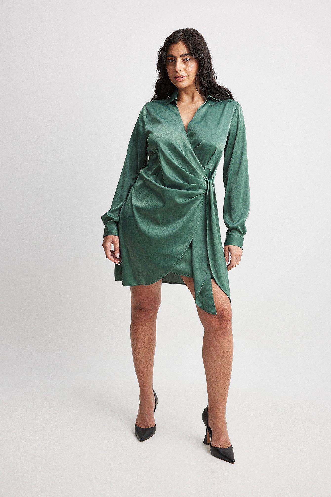 Wrap Satin Shirt Dress Product Image