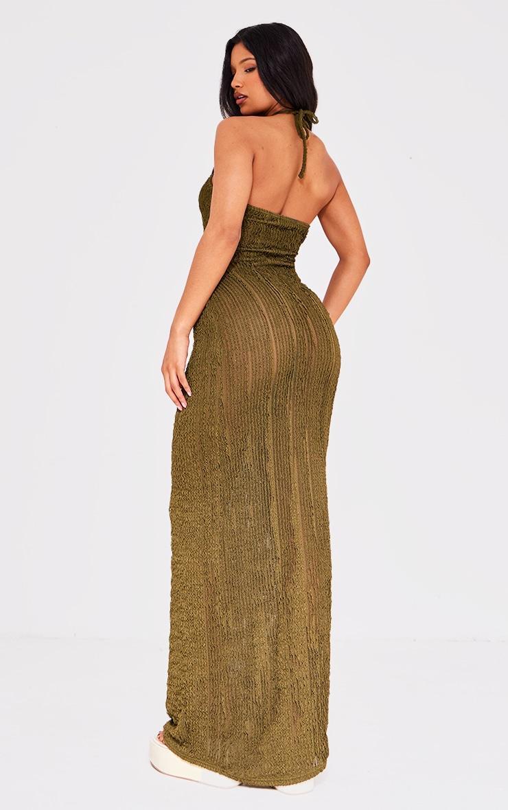 Khaki Corsage Detail Halterneck Maxi Dress Product Image