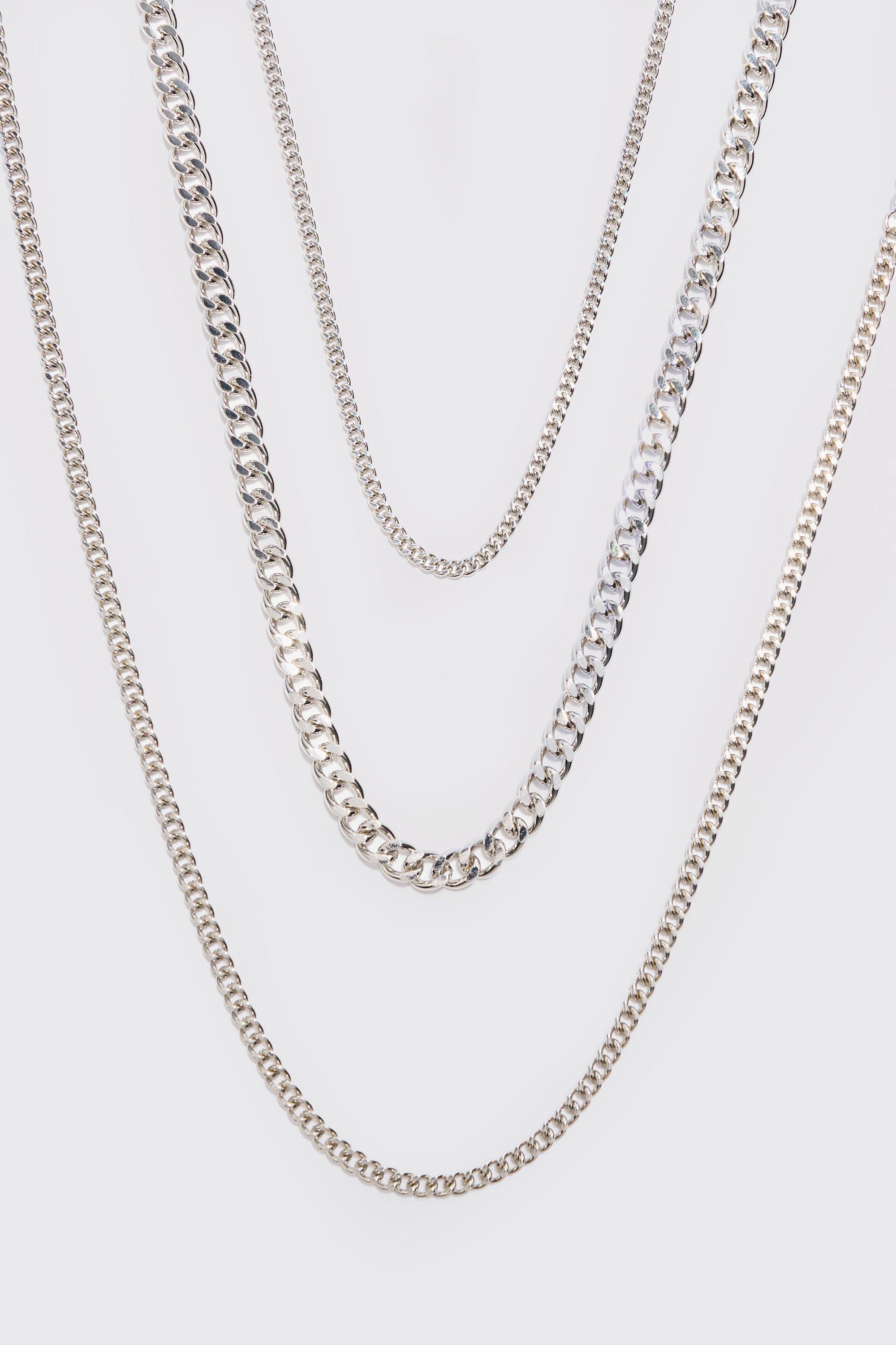 3 Pack Chain Necklace In Silver | boohooMAN USA Product Image