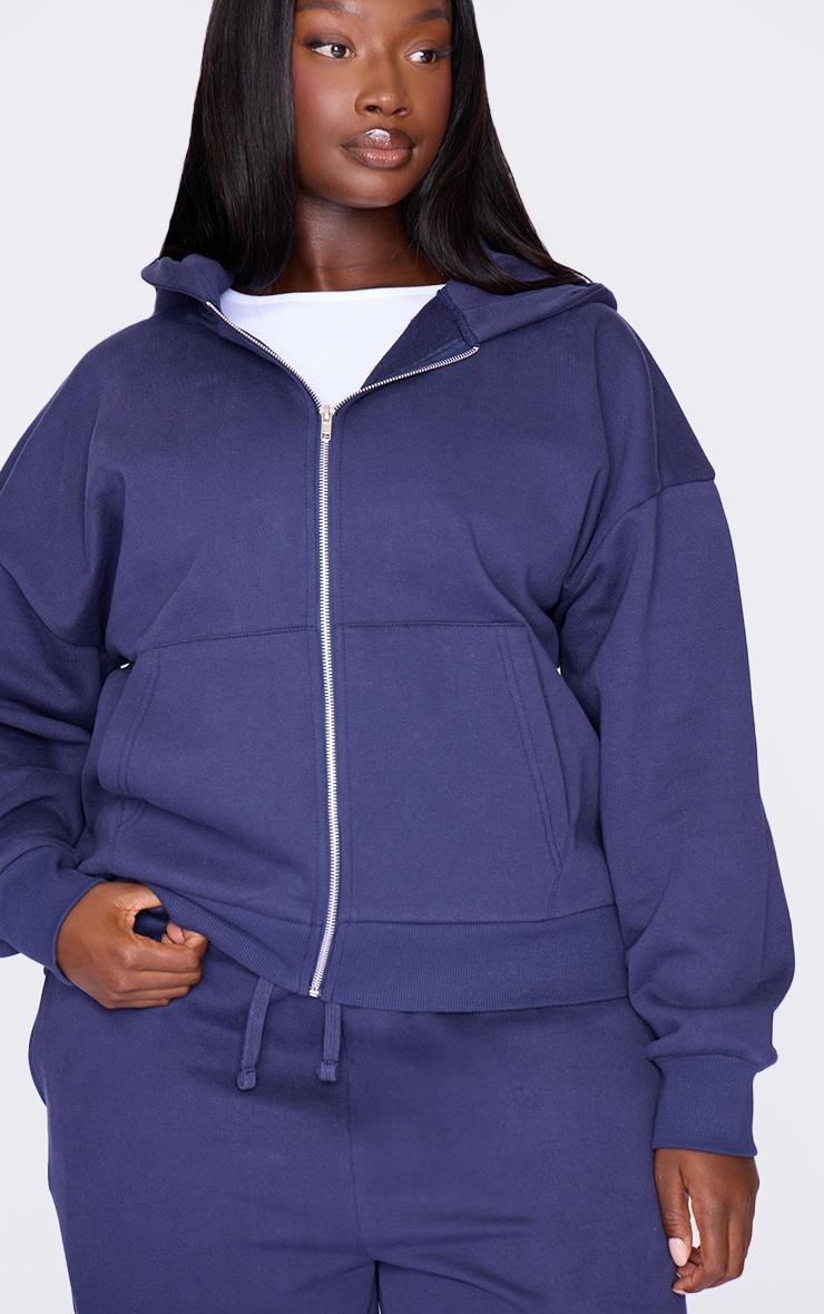 Plus Navy Premium Zip Up Oversized Hoodie Product Image