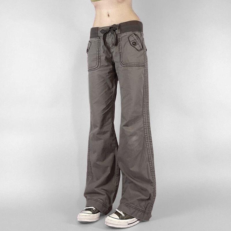 Low Waist Plain Panel Flared Pants Product Image