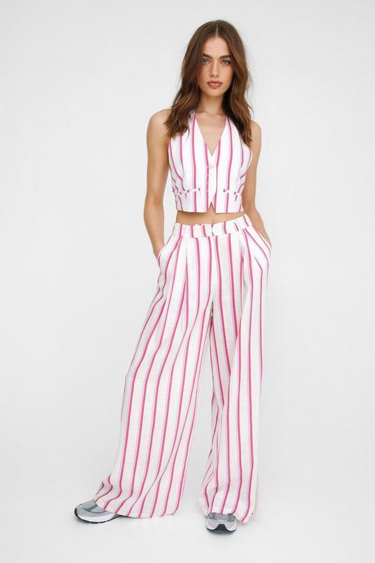 Premium Striped Linen Tailored Wide Leg Pants Product Image