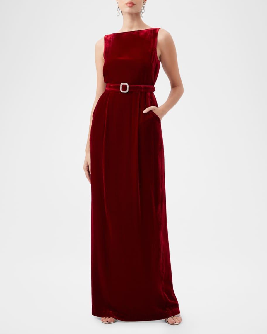 Vedda Bateau-Neck Velvet Column Gown Product Image