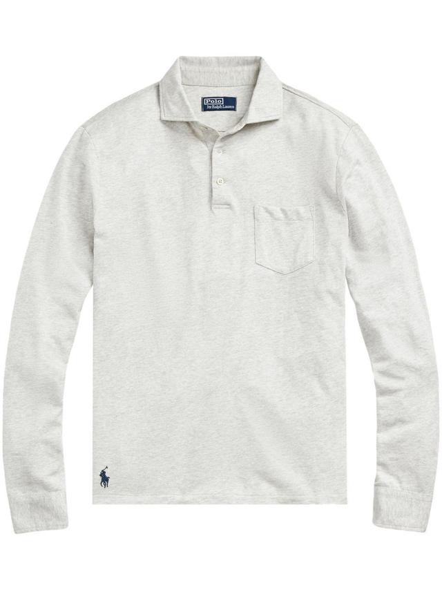 POLO RALPH LAUREN Mélange-effect Long-sleeve Polo Shirt In Grey Product Image