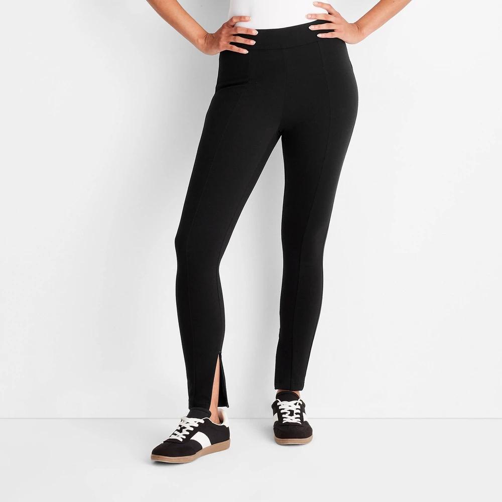 Womens High-Waisted Slim Fit Ankle Ponte Leggings - A New Day Black M Product Image