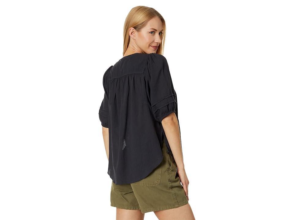 Lucky Brand Pin Tuck Peasant Blouse (Raven) Women's Clothing Product Image