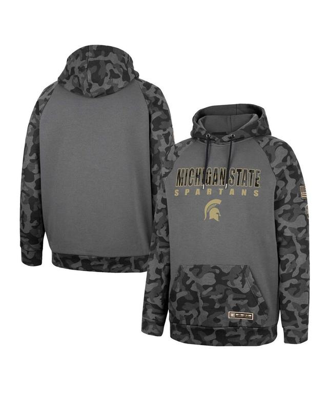 Mens Colosseum Charcoal Michigan State Spartans OHT Military Appreciation Camo Stack Raglan Pullover Hoodie Product Image