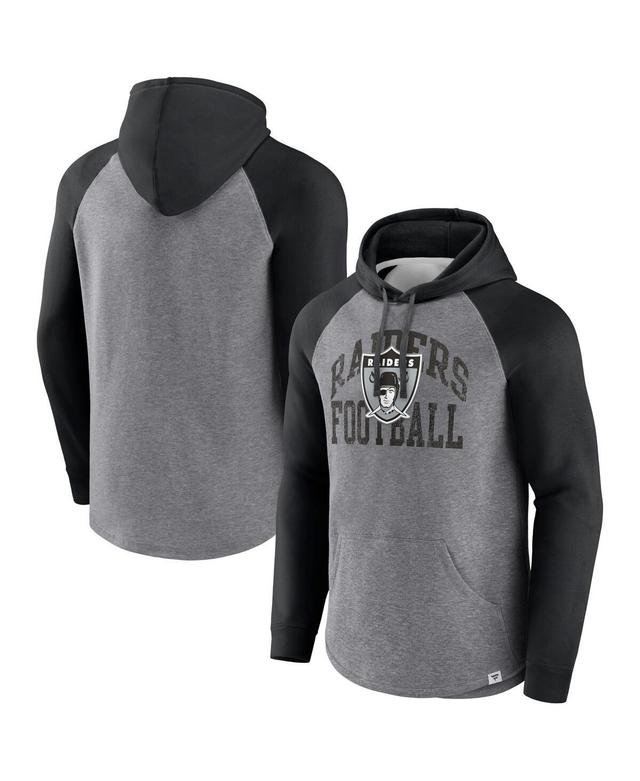 Mens Fanatics Heather Gray Distressed Las Vegas Raiders Favorite Arch Raglan Pullover Hoodie Product Image