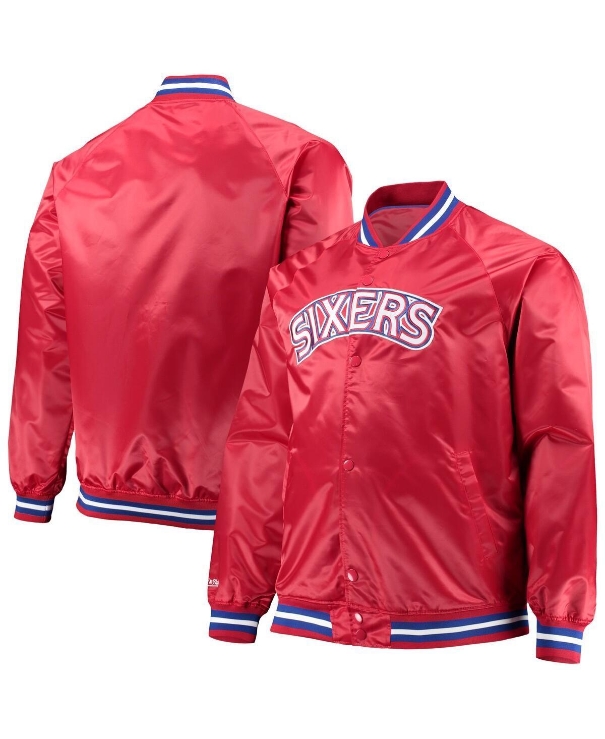 Mens Mitchell & Ness Red Philadelphia 76Ers Big and Tall Hardwood Classics Raglan Satin Full-Snap Jacket Product Image