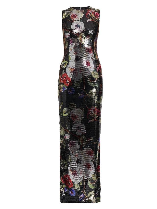 Womens Sequined Floral Column Gown Product Image