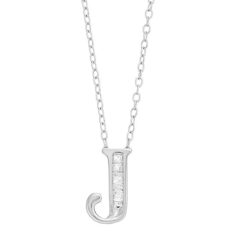 Sterling Silver Baguette Diamond Initial Pendant Necklace, Womens X Product Image