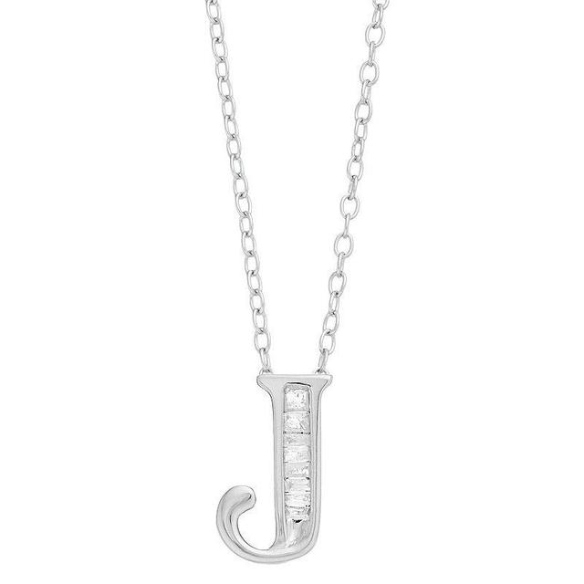 Sterling Silver Baguette Diamond Initial Pendant Necklace, Womens X Product Image