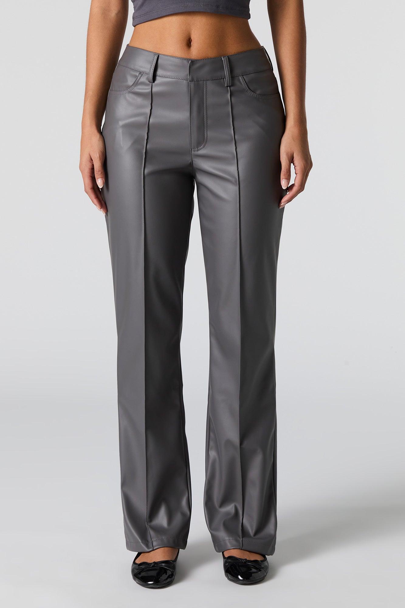 Faux Leather Exposed Seam Straight Leg Pant Female Product Image