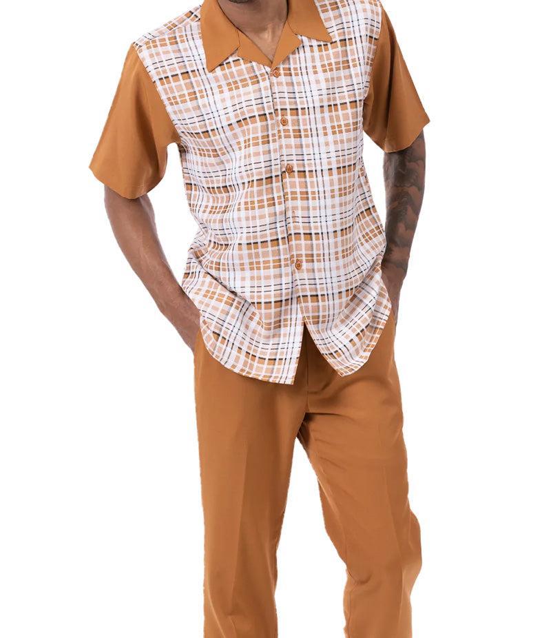 Cognac Plaid Walking Suit 2 Piece Short Sleeve Set Product Image