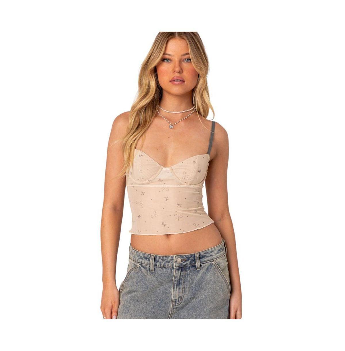 Edikted Womens Nicola Sheer Mesh Printed Bra Top Product Image