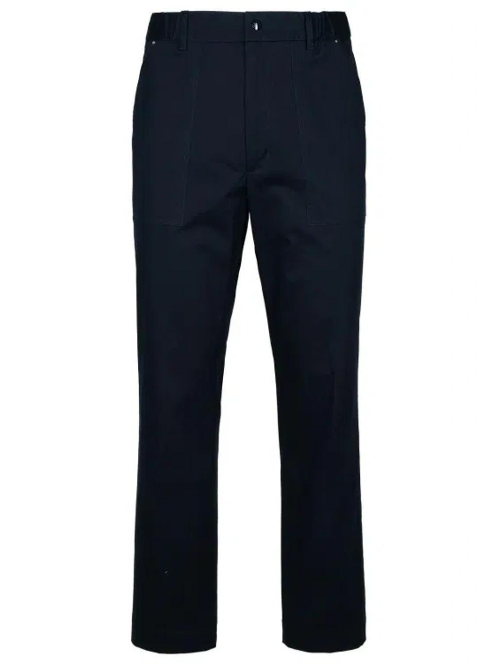 MONCLER Navy Cotton Trousers In Blue Product Image