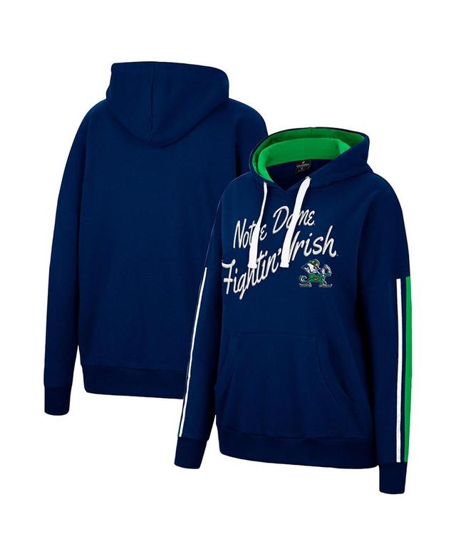 Womens Colosseum Navy Notre Dame Fighting Irish Serena Oversized Sleeve Striping Pullover Hoodie Product Image