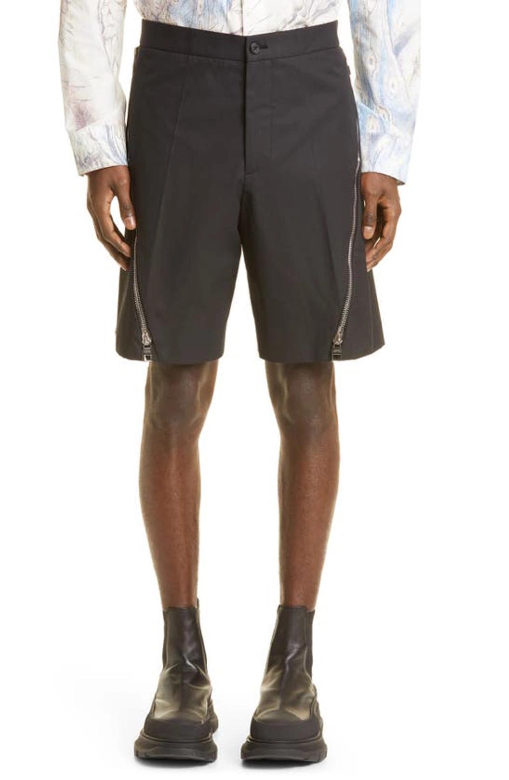 Cotton Bermuda Shorts With Zip Detail - Atterley In Black Product Image