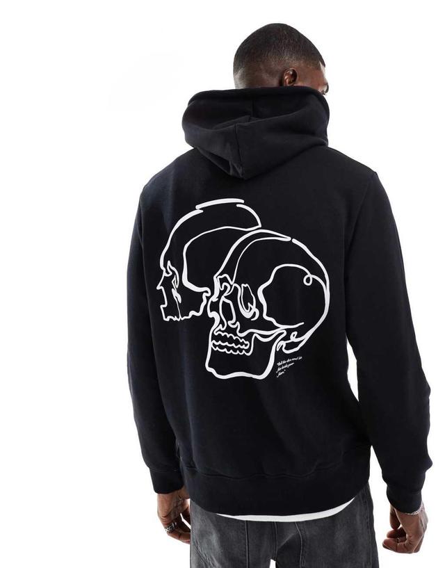 Jack & Jones oversized hoodie with skull back print in black  Product Image