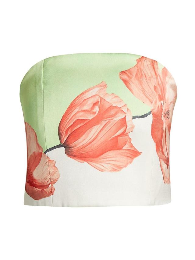 Womens Floral Satin Strapless Crop Top Product Image