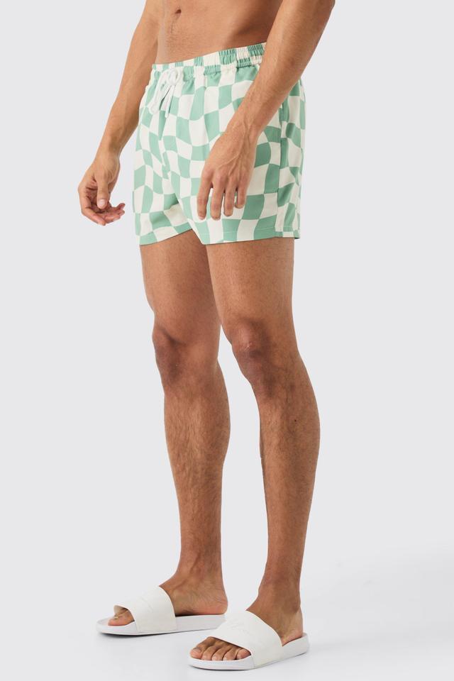 Mens Green Short Length Checkerboard Swim Short, Green Product Image